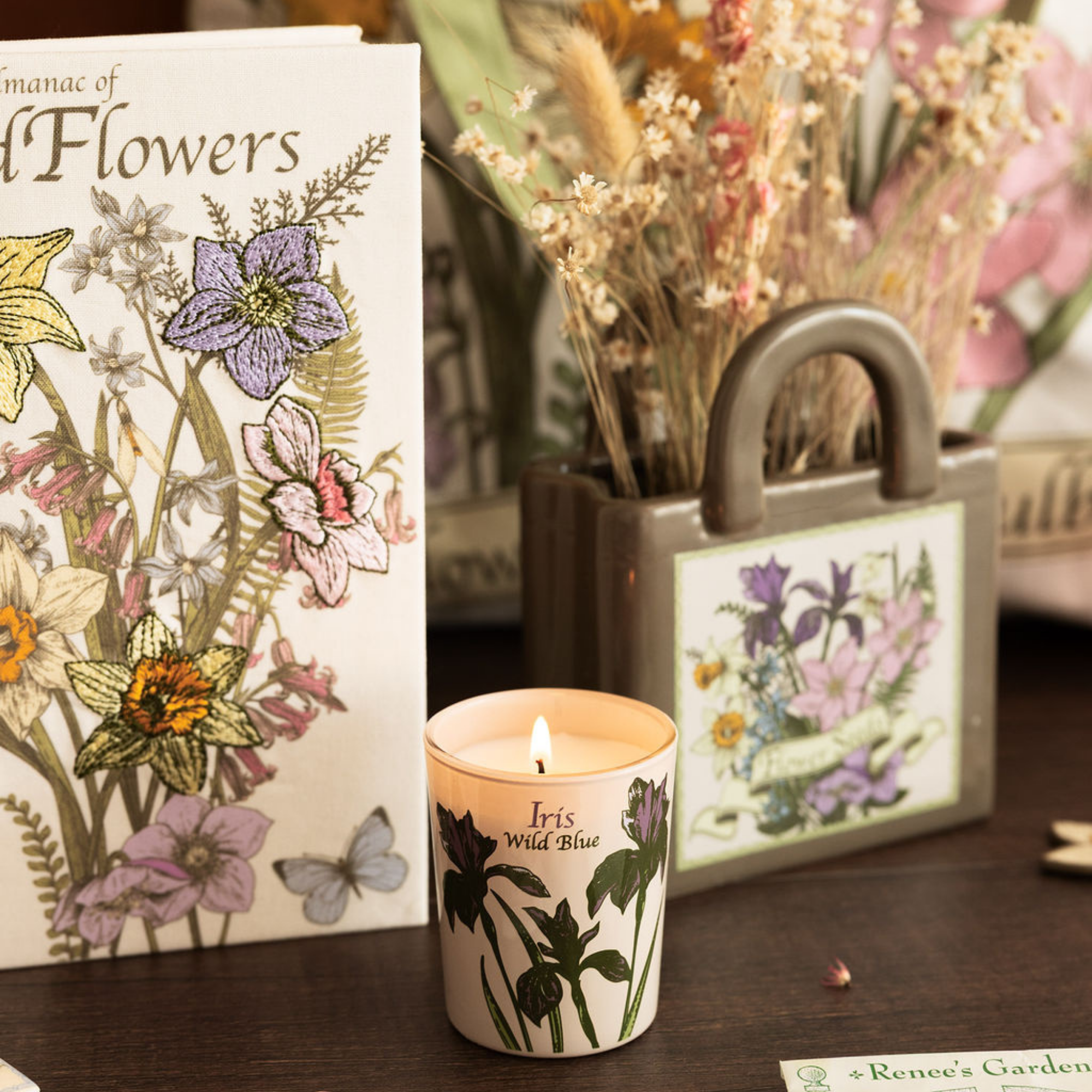 Mini Ceramic Book Tote Vase, Almanac of Wildflowers