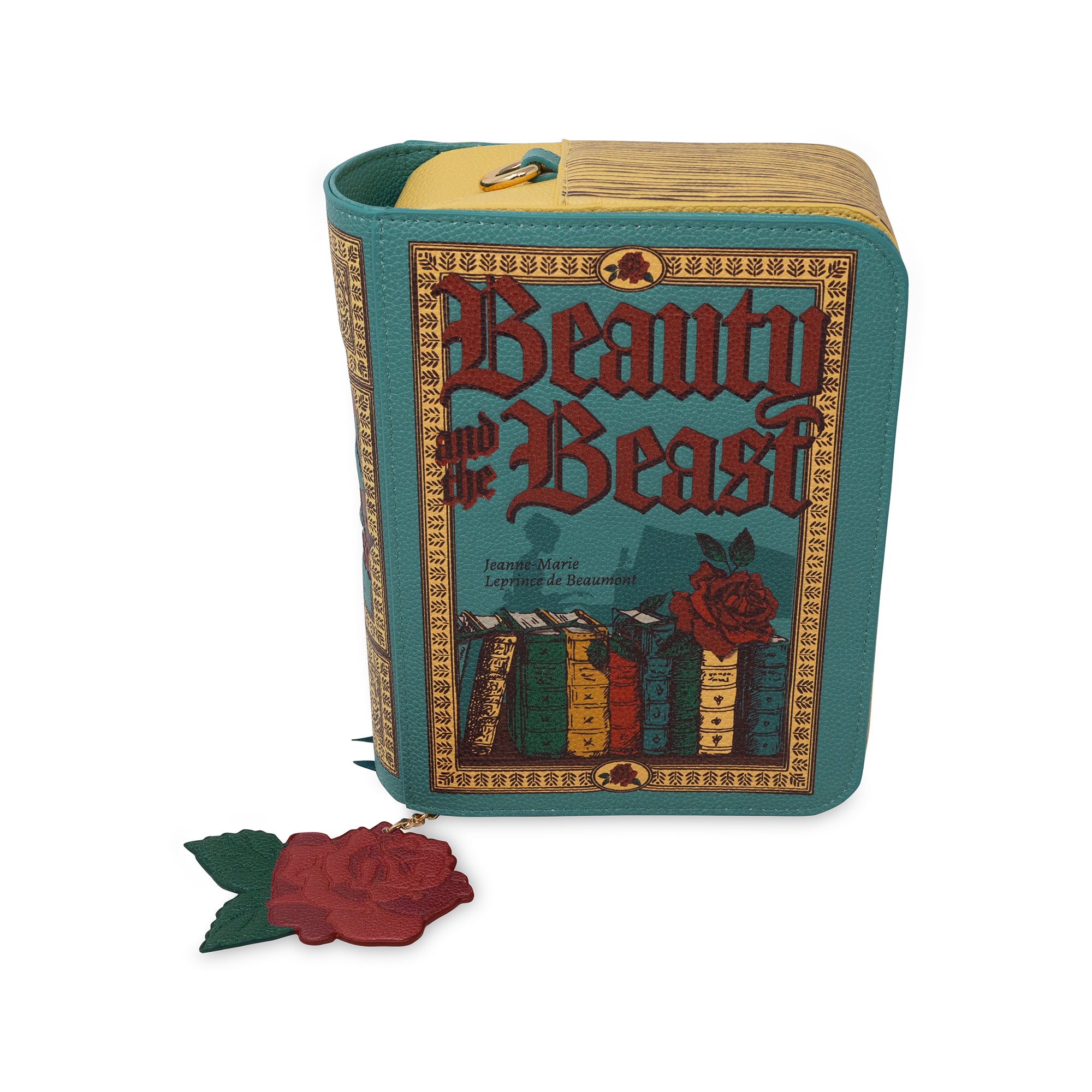 teal beauty and the beast book shaped crossbody bag