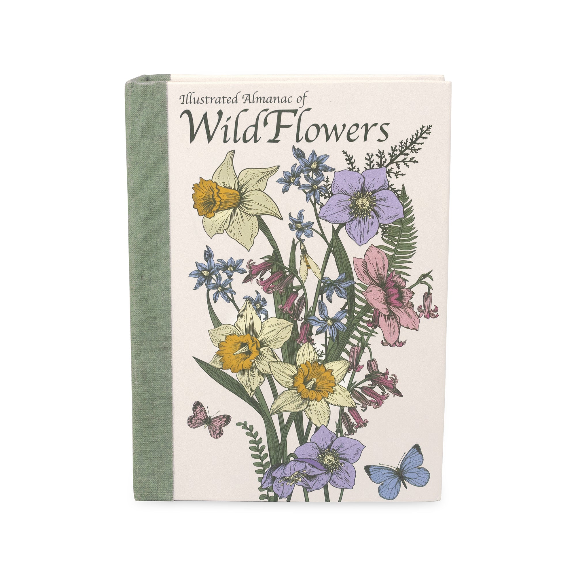 Book cover with illustrations of wildflowers and butterflies on a white background