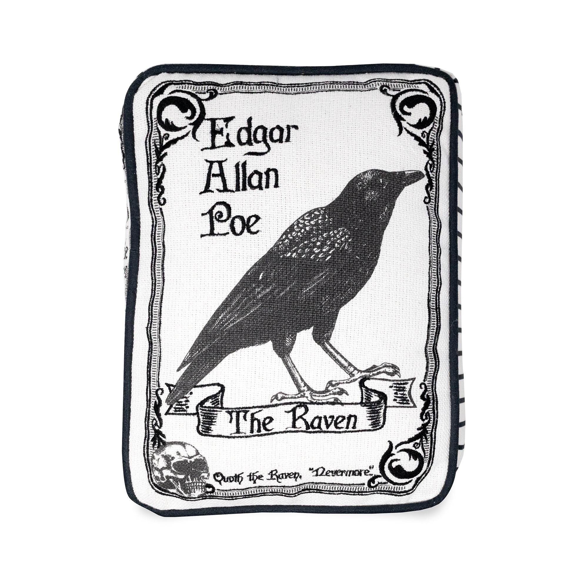 front view of white Edgar Allan Poe the raven rectangular throw pillow