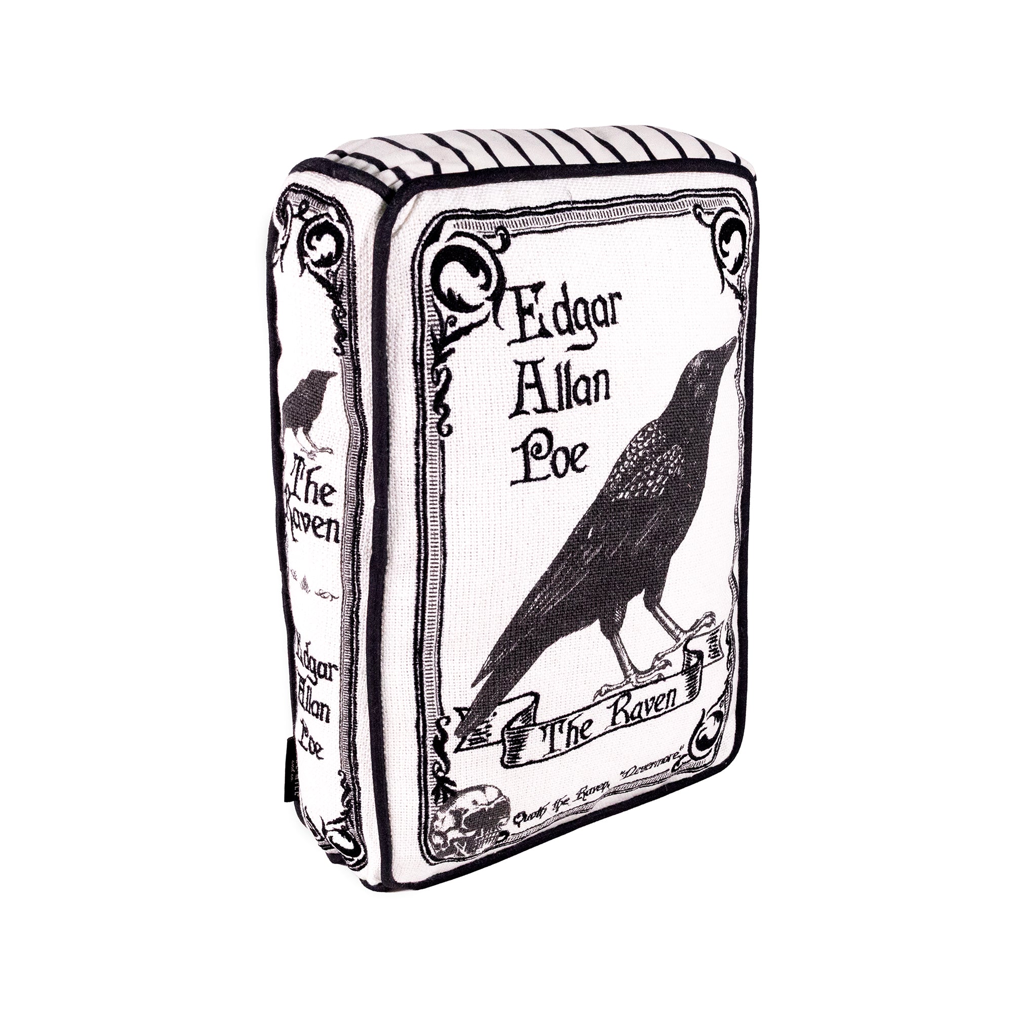 side view of white Edgar Allan Poe the raven rectangular throw pillow