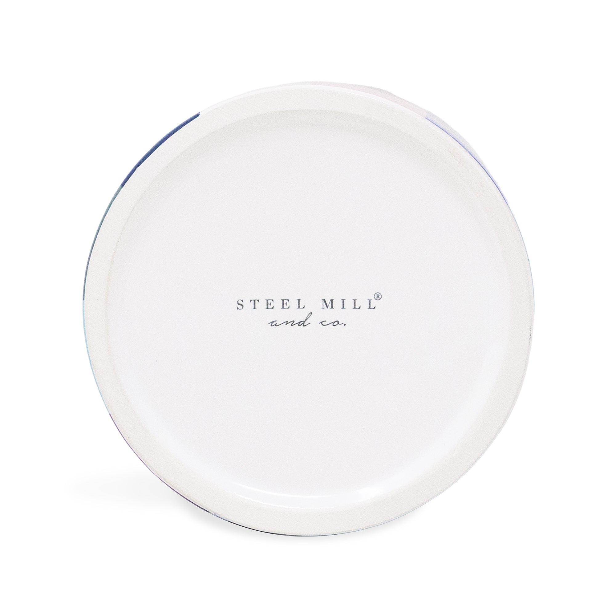 bottom of planter with 'STEEL MILL and co.' printed in the center, shown on a clean white background.