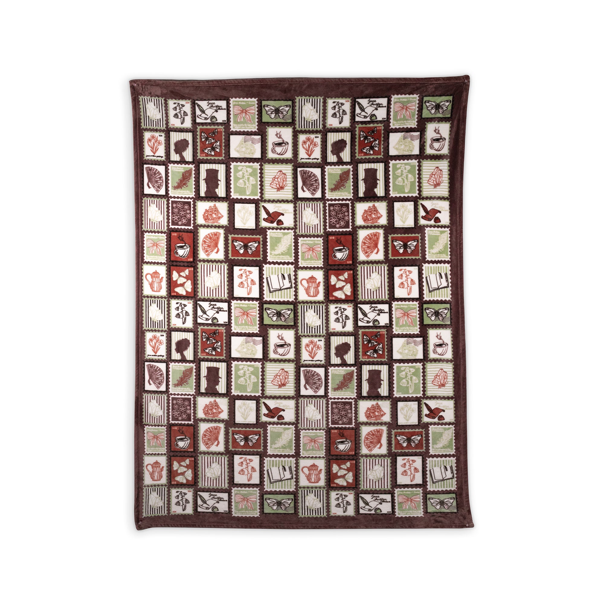 Brown Jane Austen Stamps Throw Blanket