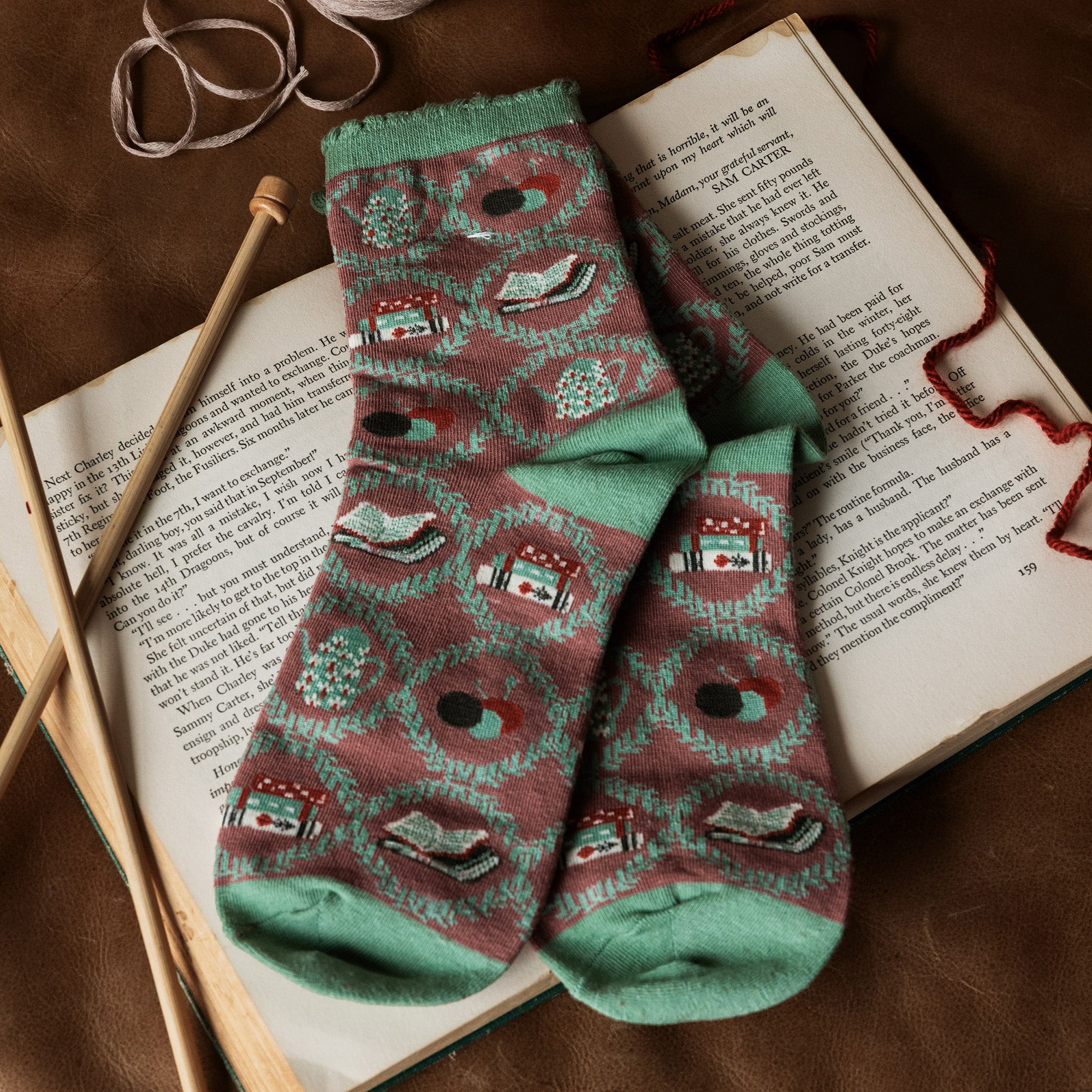 brown book nook socks inside a book