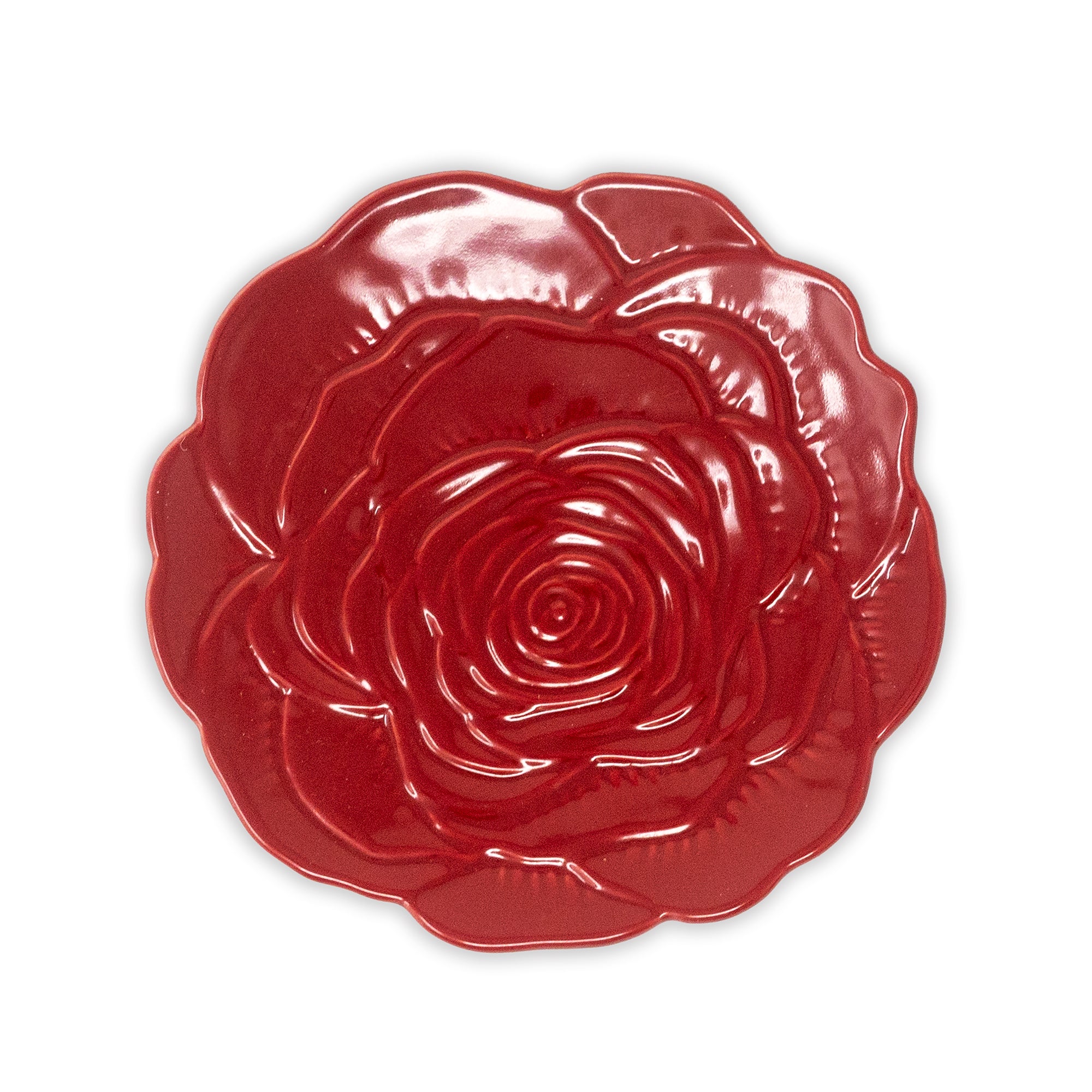 Red rose-shaped plate on a white background