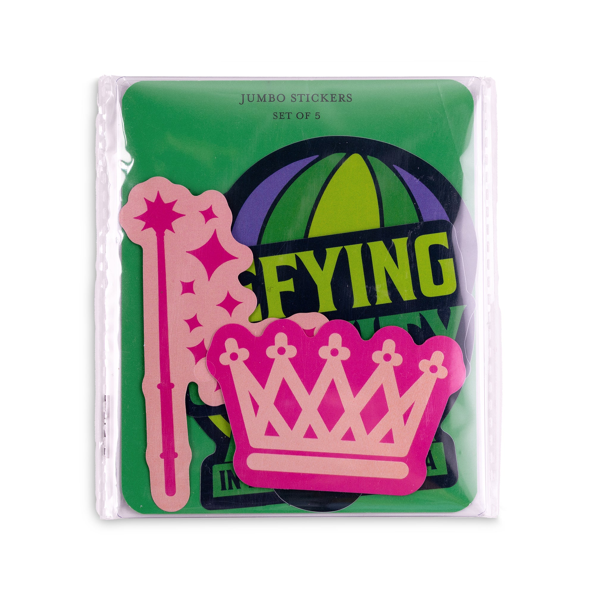 Pack of jumbo stickers with colorful design on a white background