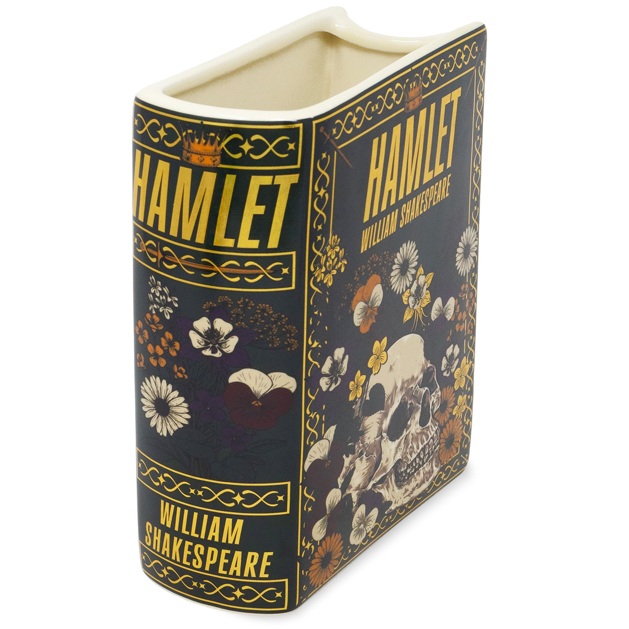 Book-shaped container with 'Hamlet' by William Shakespeare design on a white background