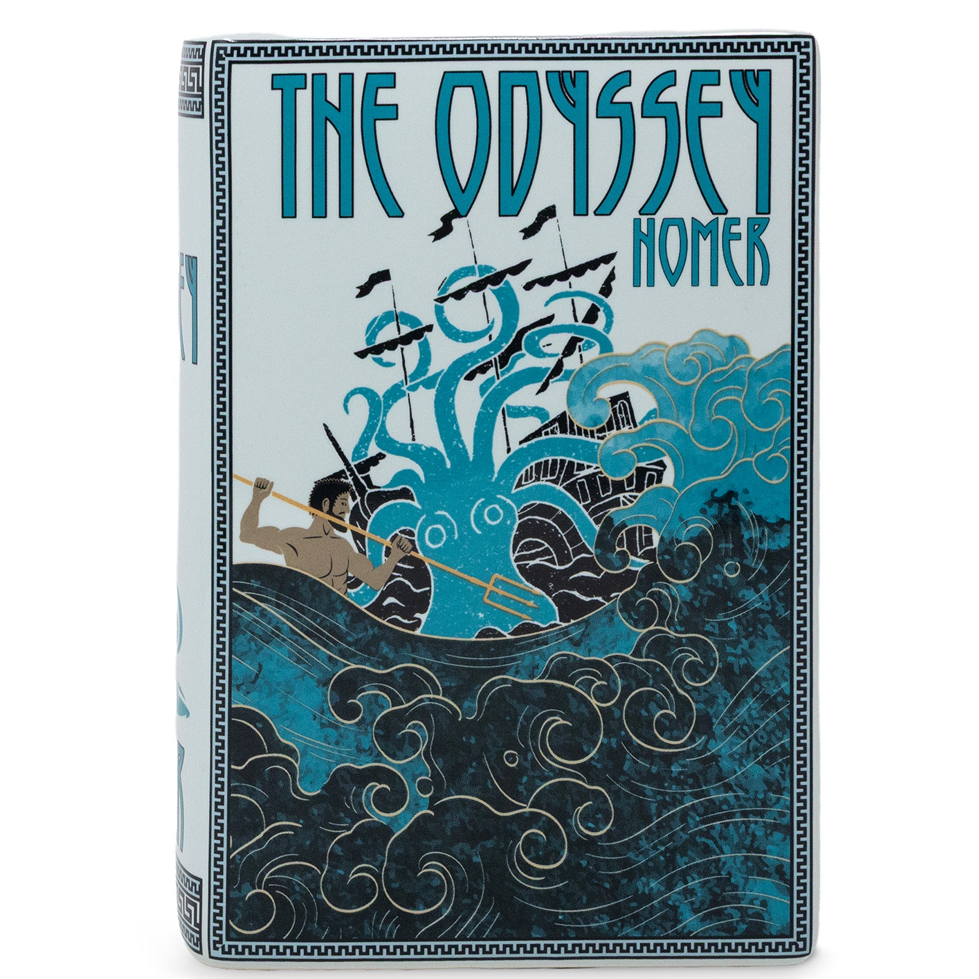 Book cover vase of 'The Odyssey' by Homer with a illustration of Odysseus and the Cyclops.