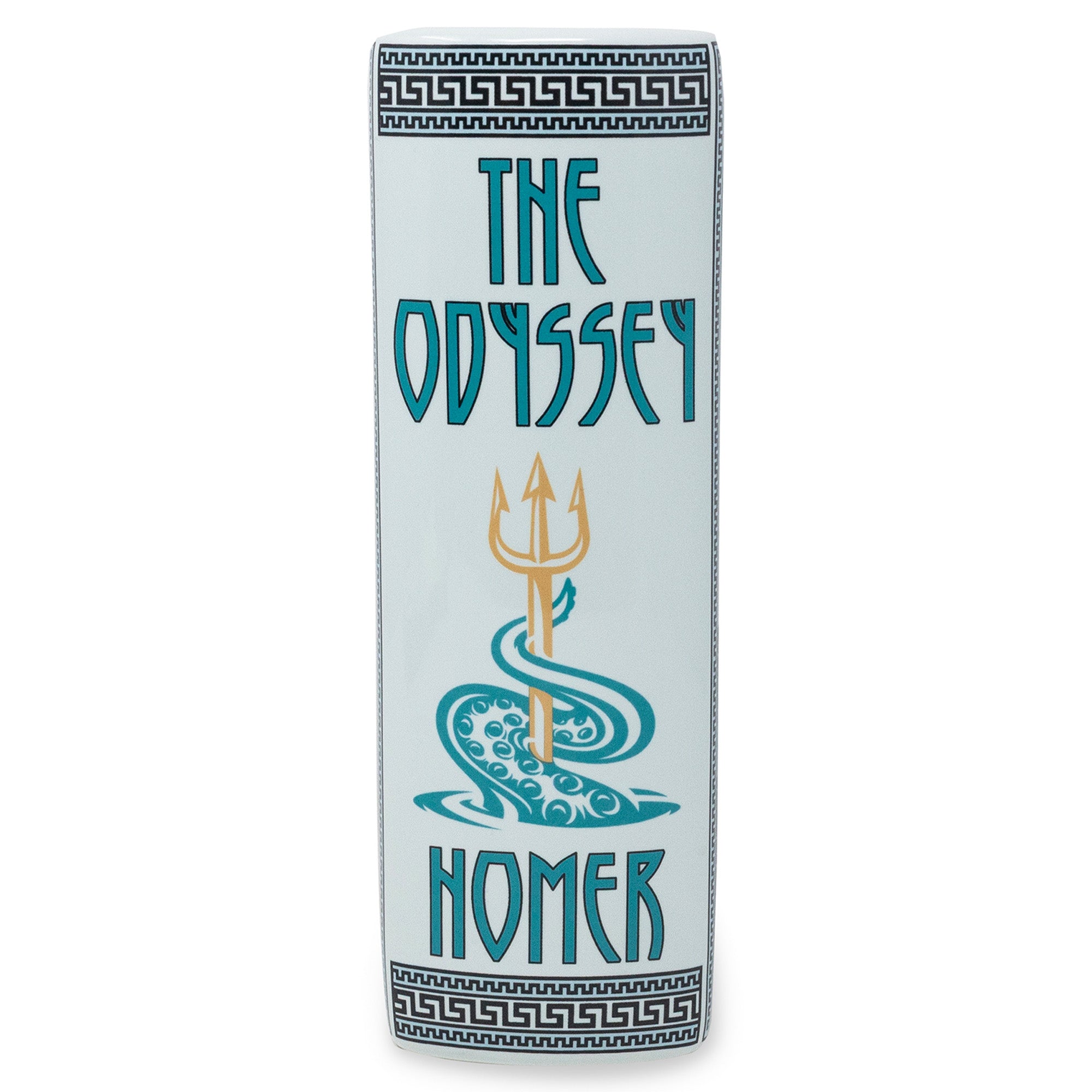 Spine with 'The Odyssey' and 'Homer' text, featuring a trident design on a white background.