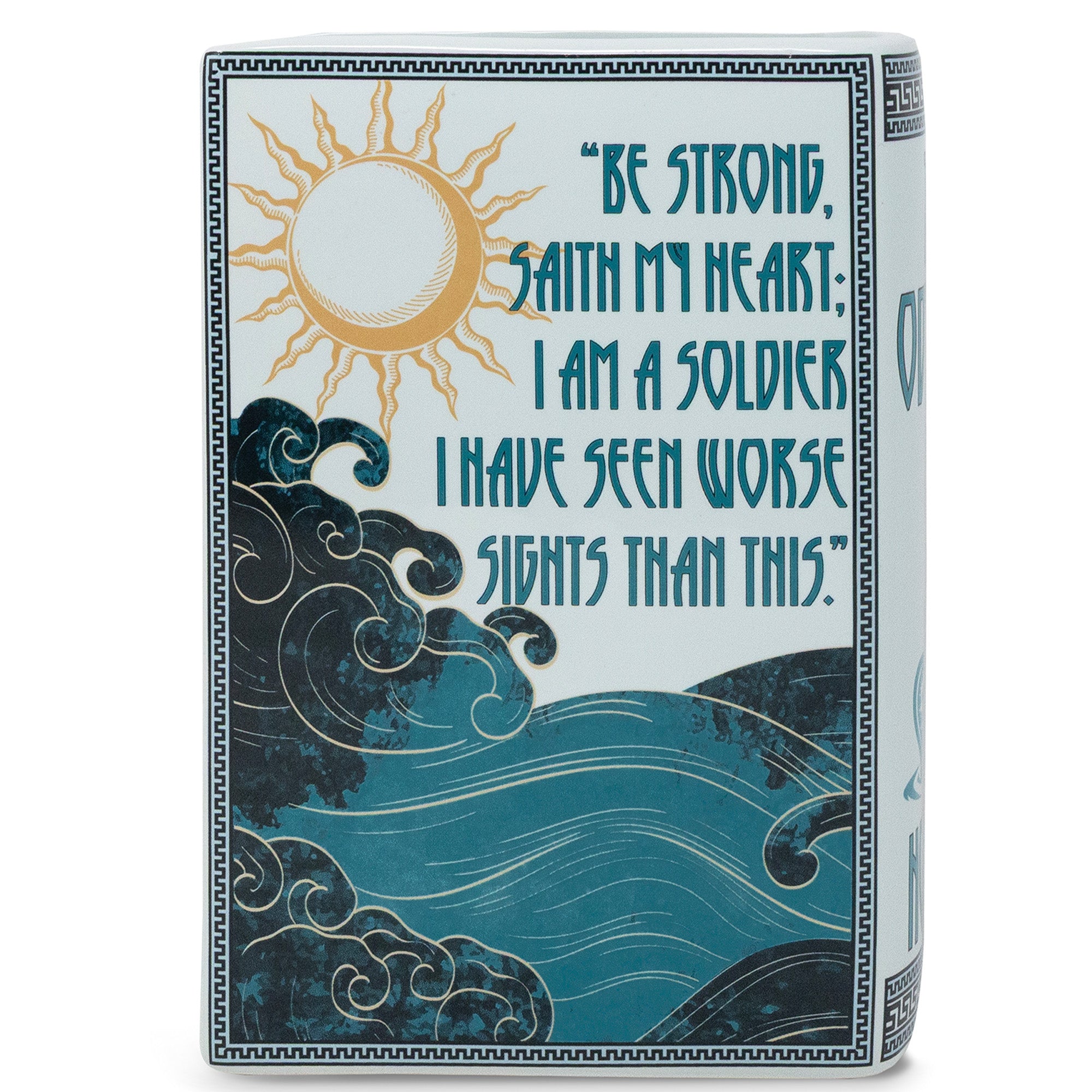 Card with sun, waves, and motivational quote on a white background