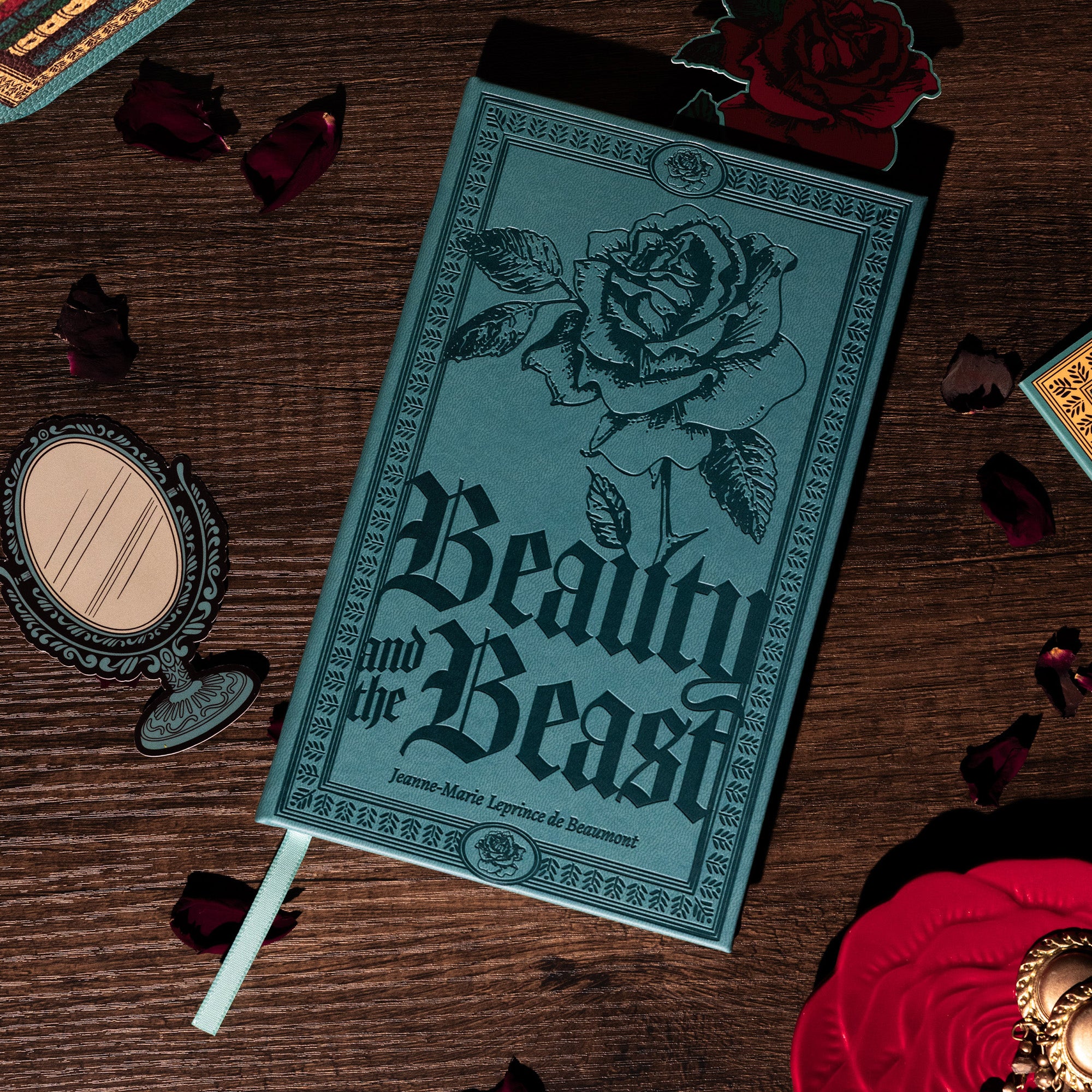 blue beauty and the beast journal with satin bookmark