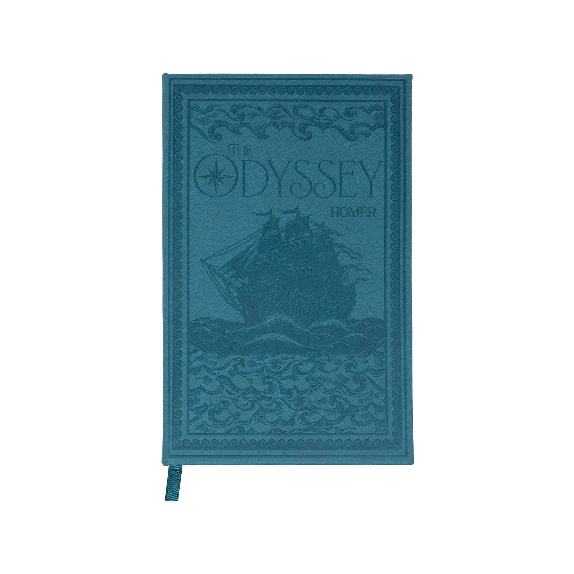 Blue journal titled 'The Odyssey' with ship illustration on a white background