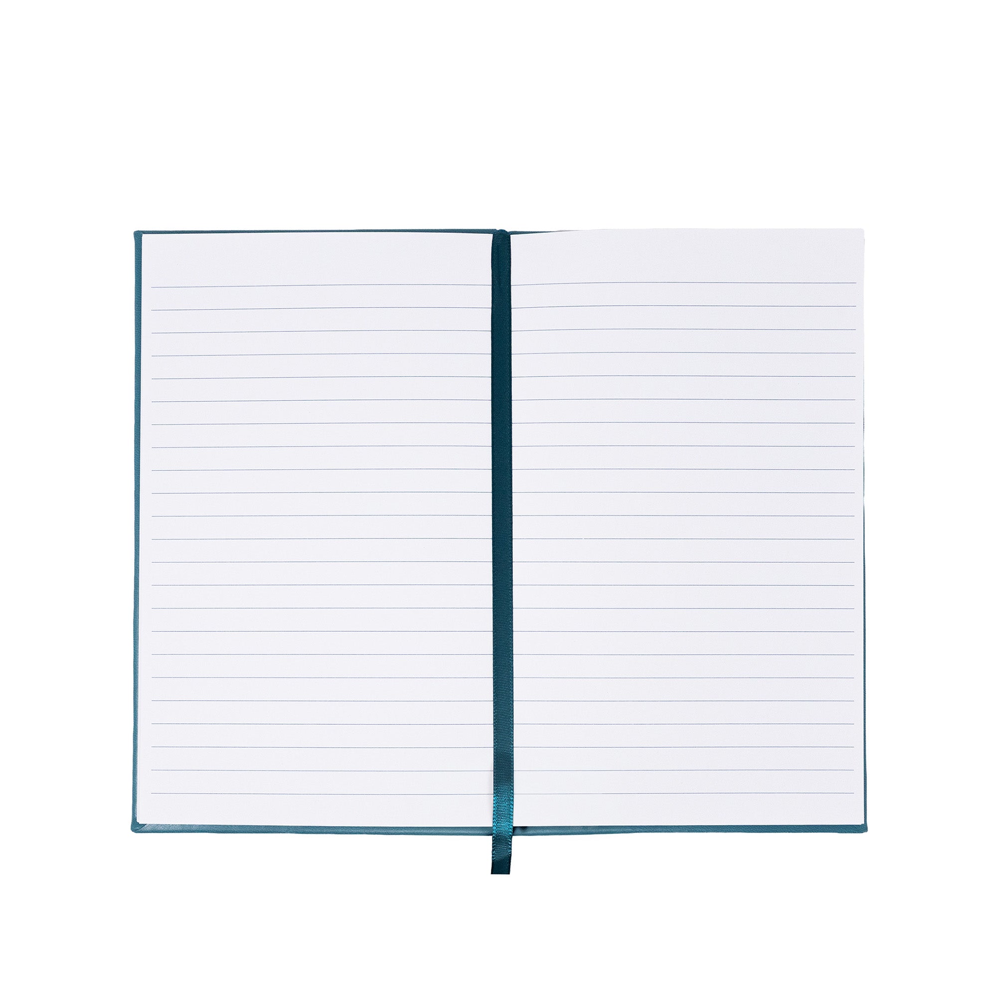 Open notebook with lined pages on a white background