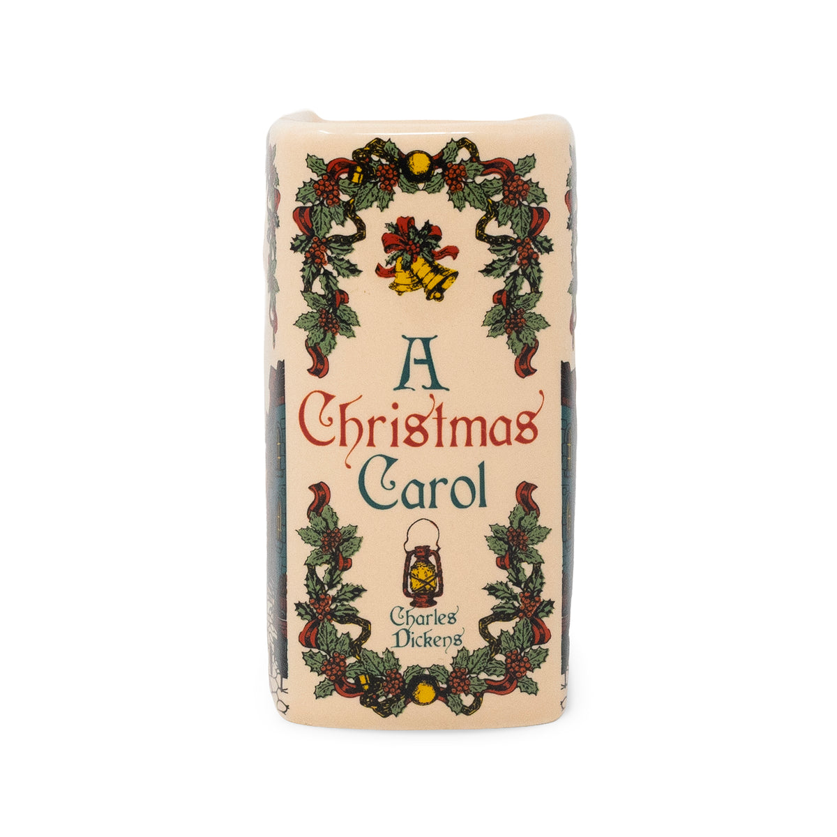 A Christmas Carol book cover or book package shown upright on a plain white background, with illustrated holly and berries framing the title and the text 'A Christmas Carol' and 'Charles Dickens'.