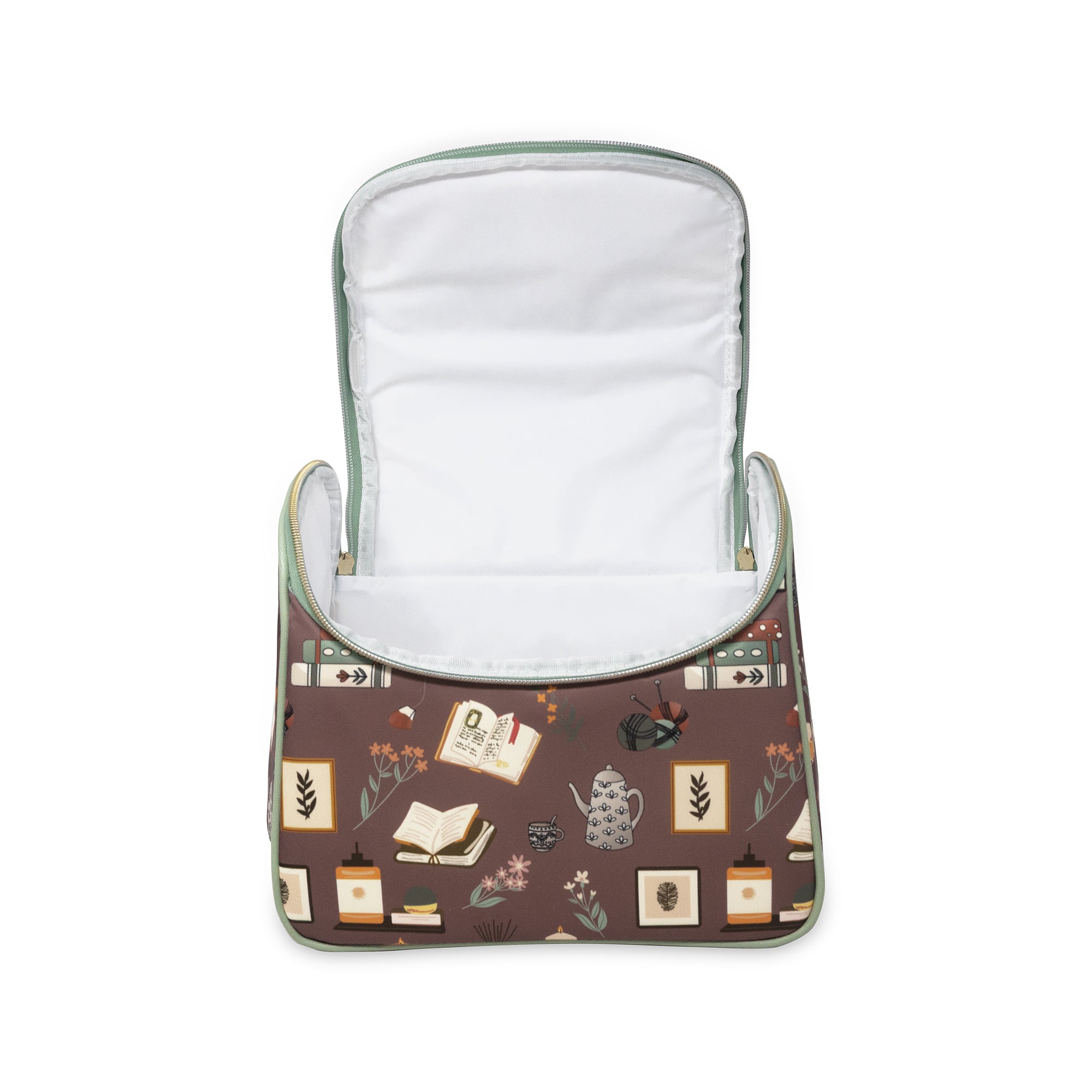 Patterned bag with a white interior on a white background