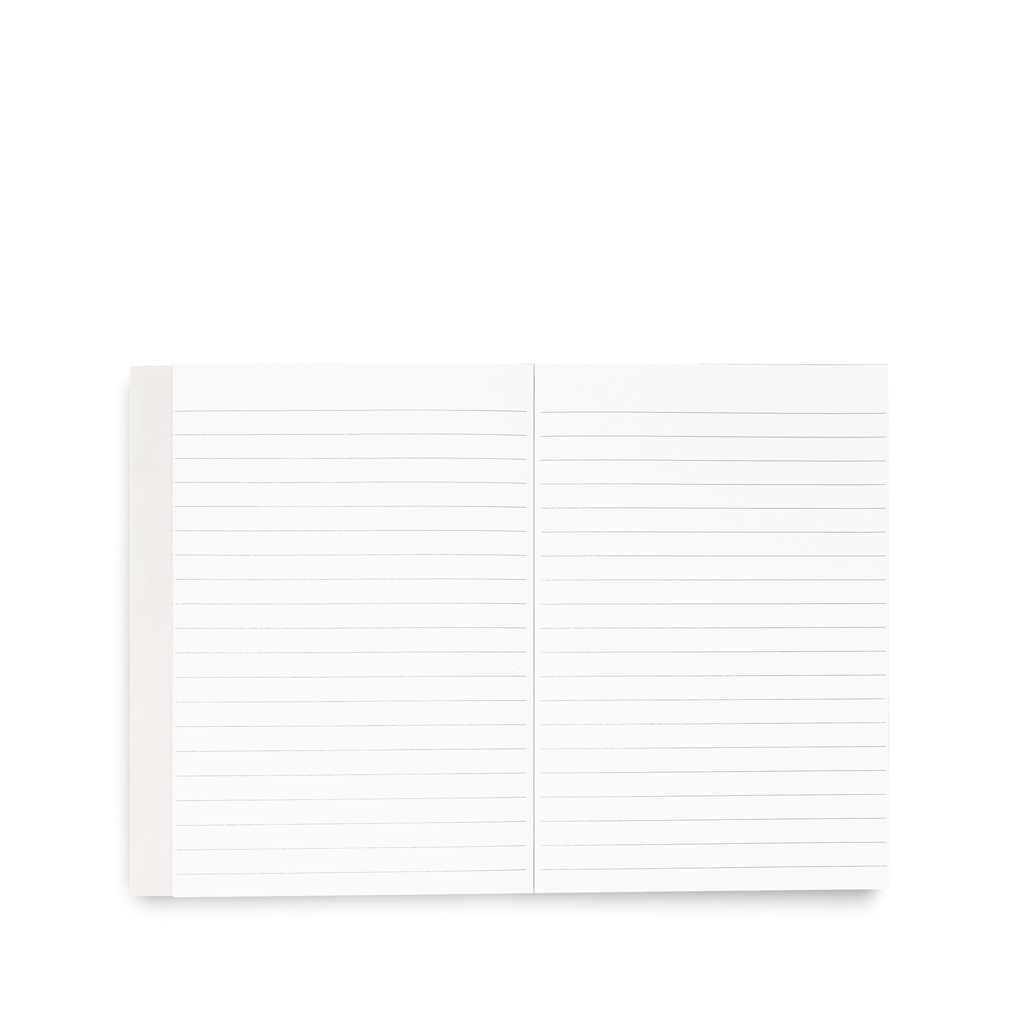 White notebook with lined pages on a white background
