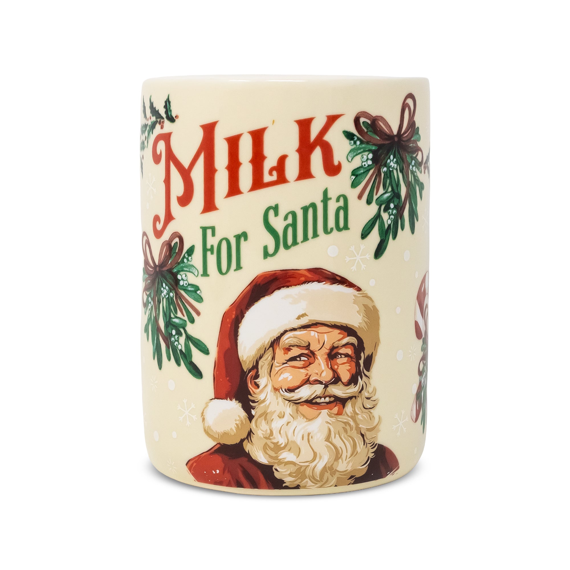 A ceramic Christmas mug with 'CUP OF GOOD Cheer' printed in red and green