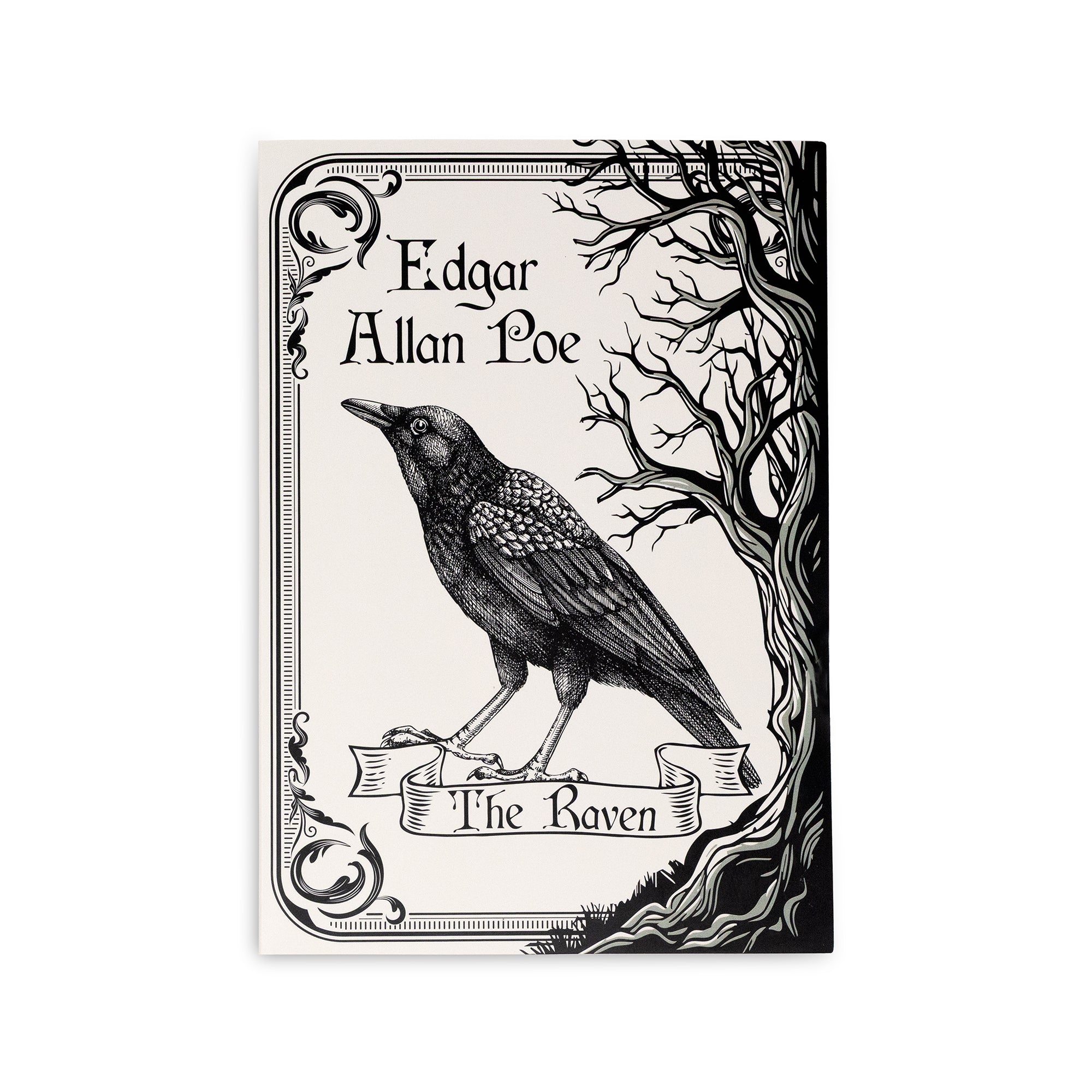 front cover of our literary-themed bookmarks featuring 'The Tell-Tale Heart', 'The Black Cat', and a crow on a white background.
