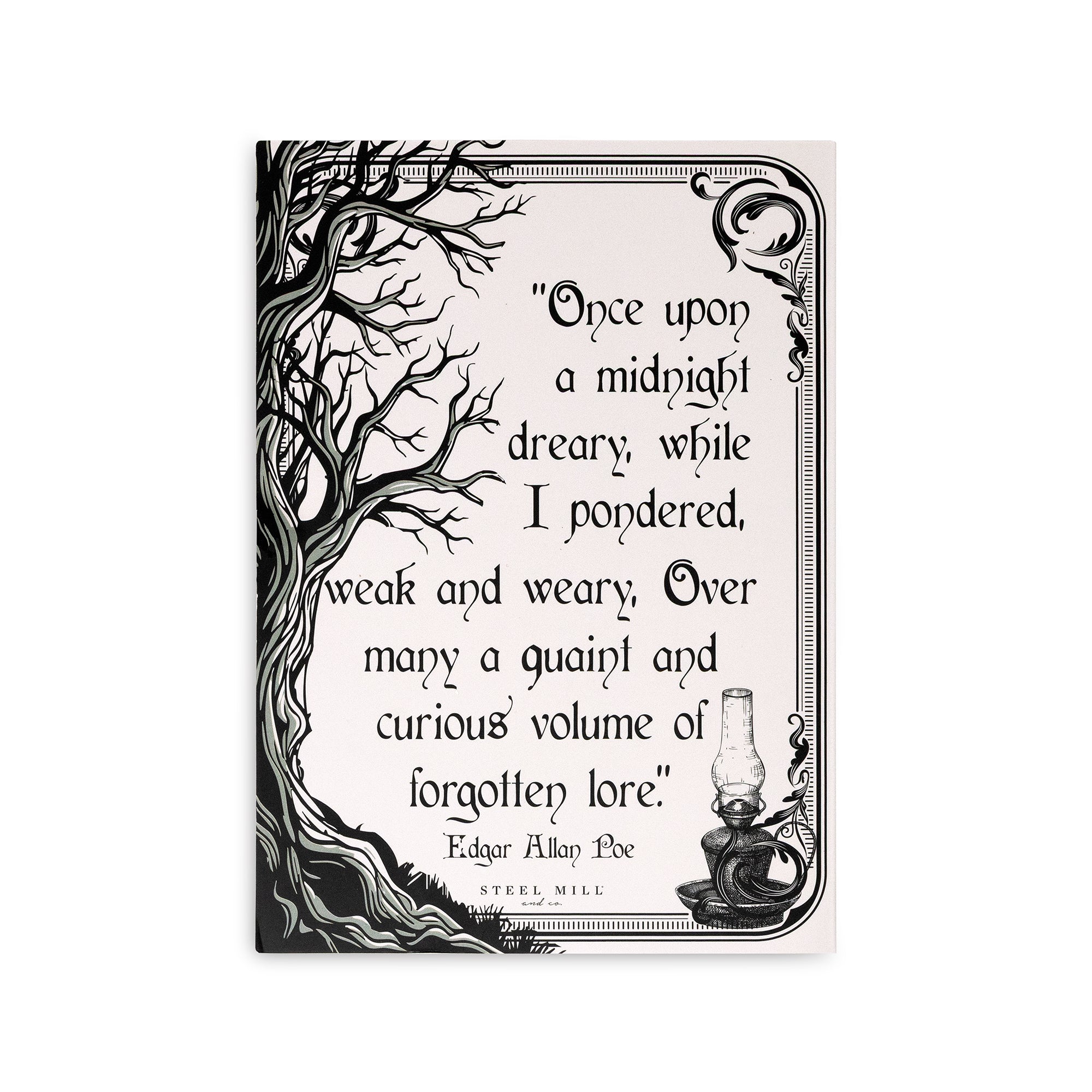 Book cover with a quote from Edgar Allan Poe on a white background