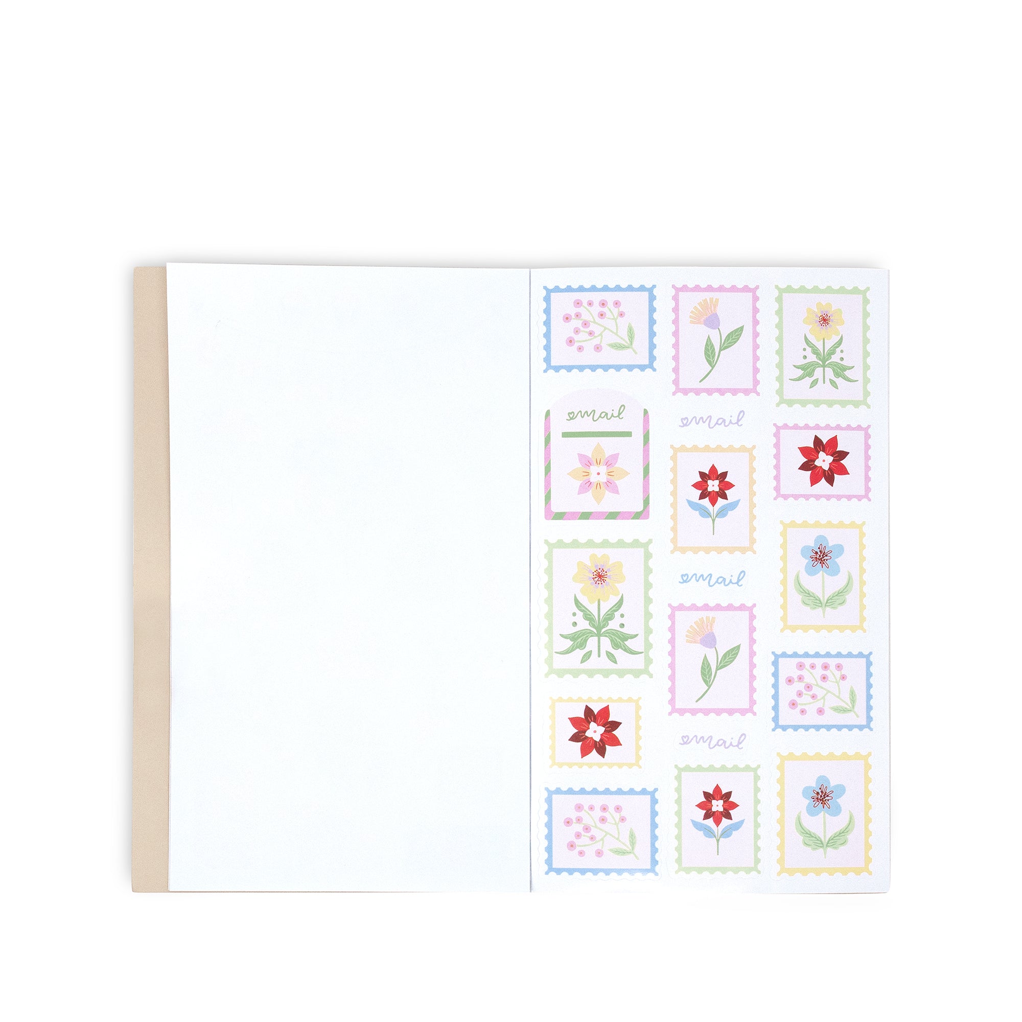 sticker book with colorful floral stamp illustrations 