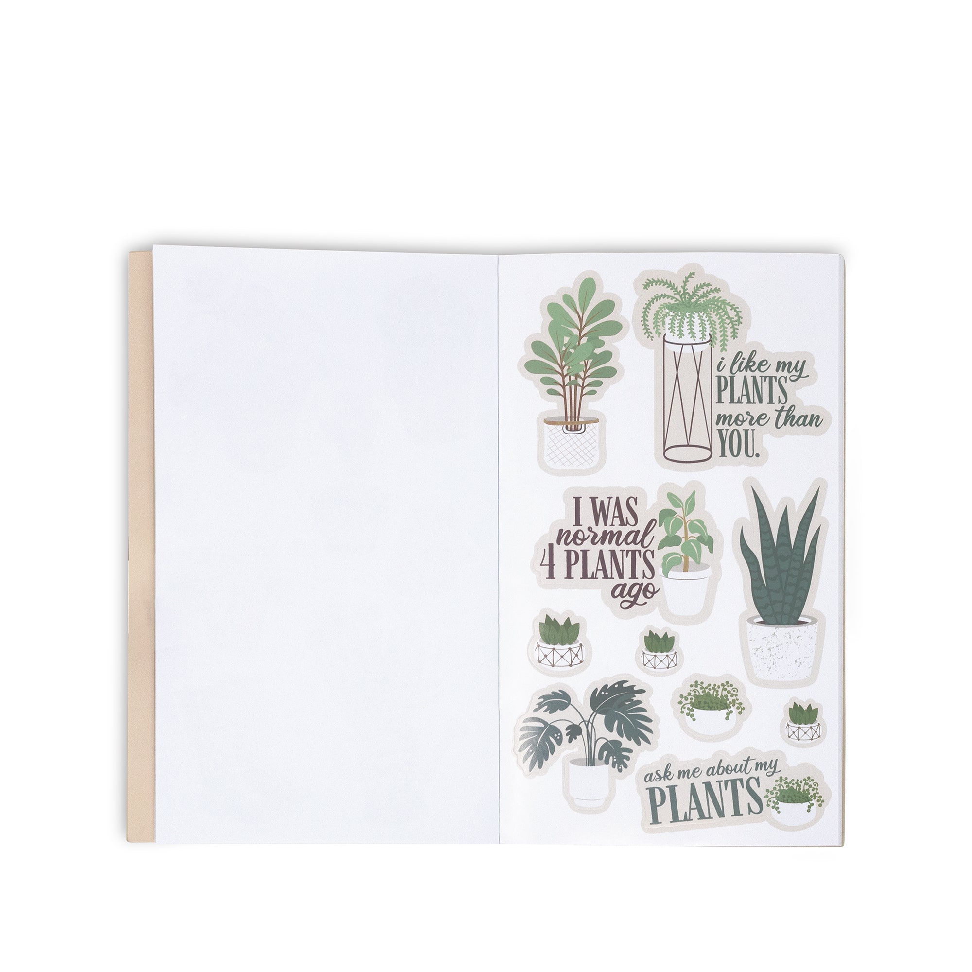 Sticker sheet with plant-themed designs and text on a white background