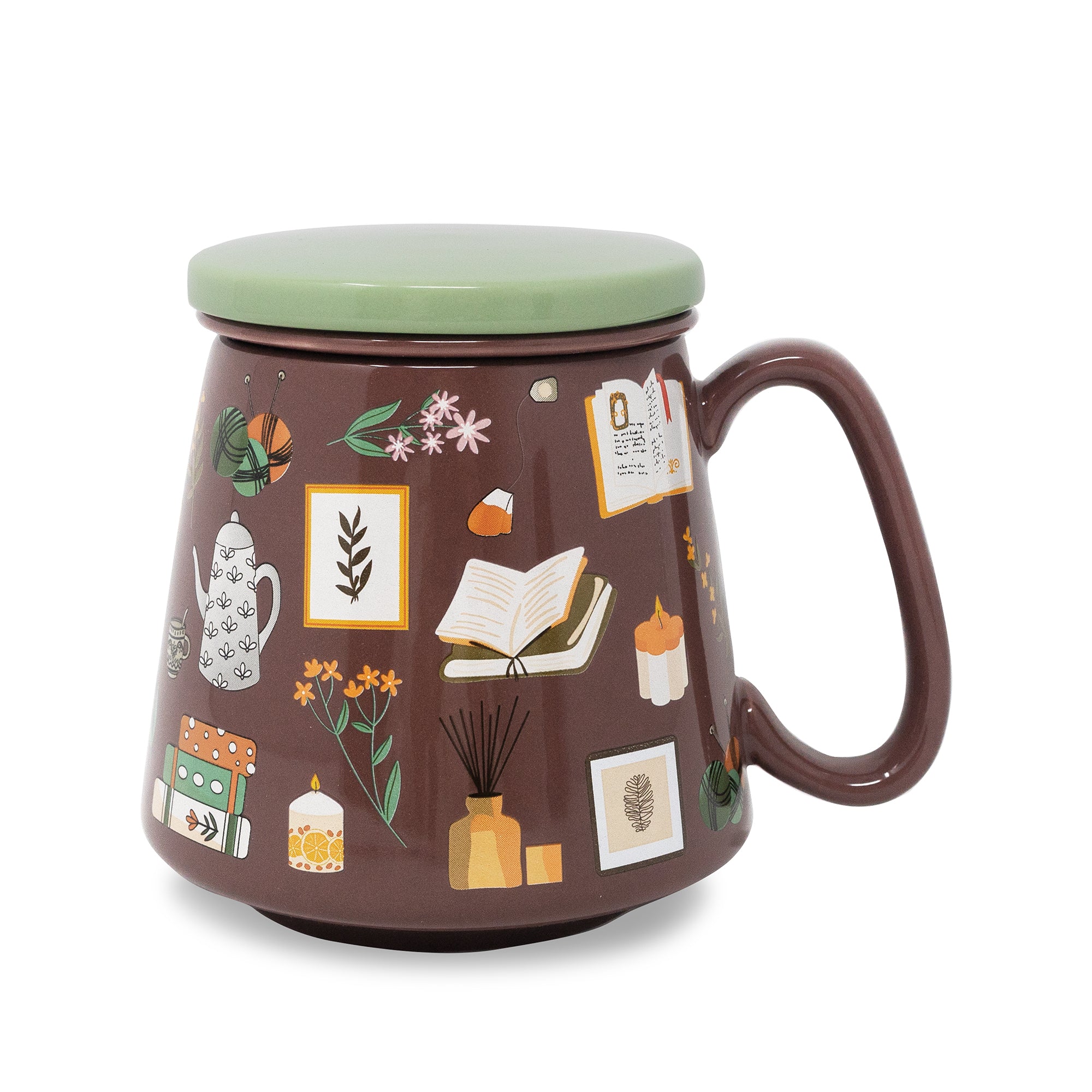 Decorative mug with illustrations on a white background