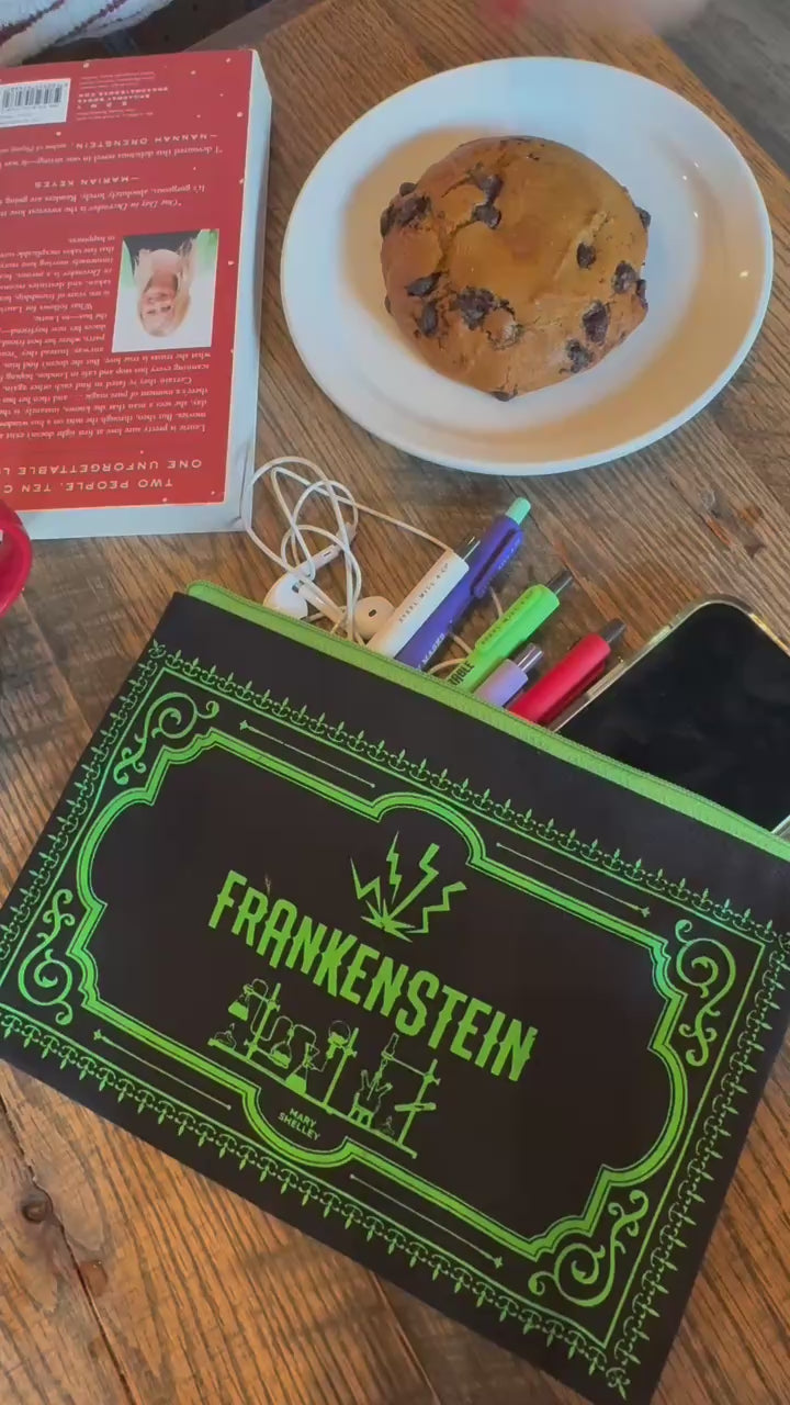 model showcasing pens in different colors (purple, cream, lime green, lavender, and red)