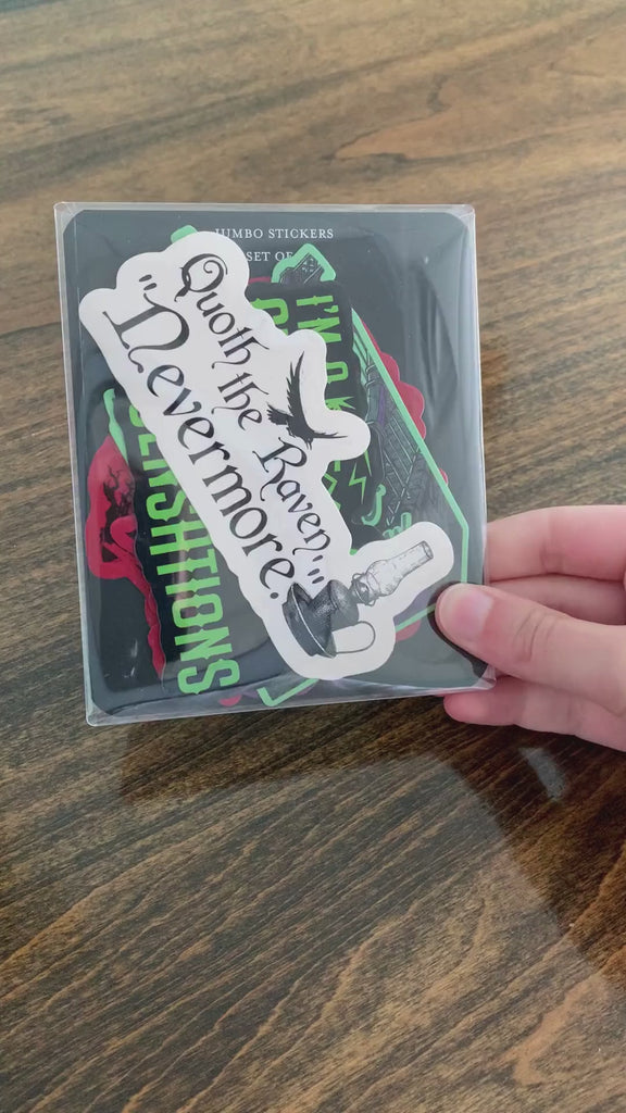 model showcasing set of Halloween-themed stickers with various designs